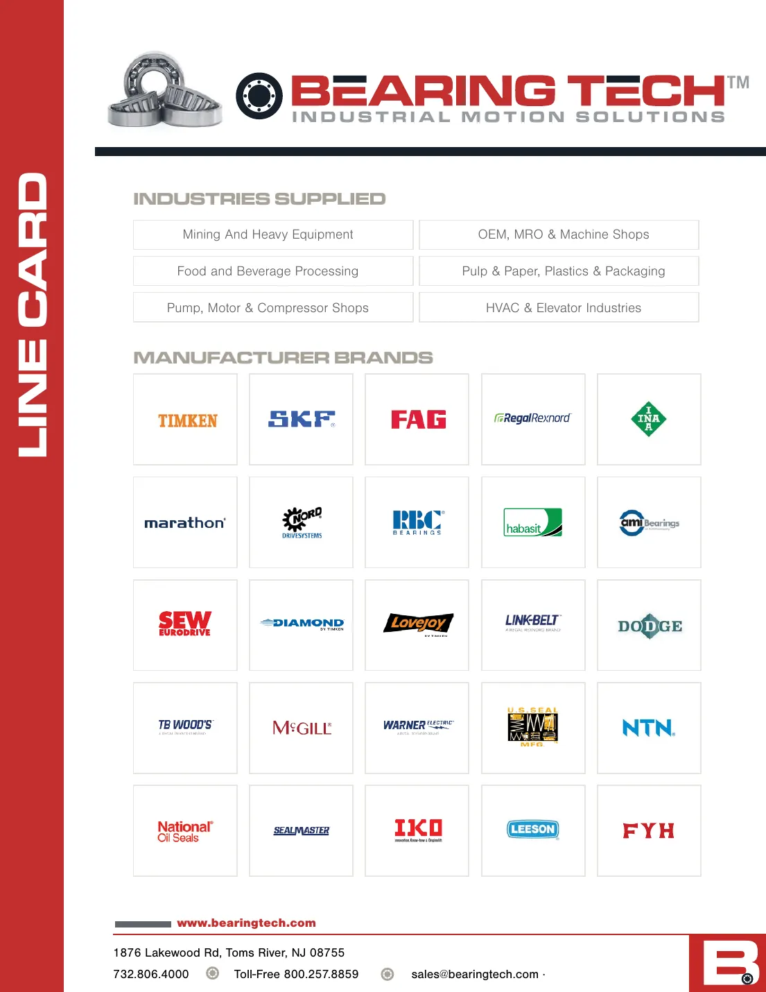 Bearing Tech line card front page