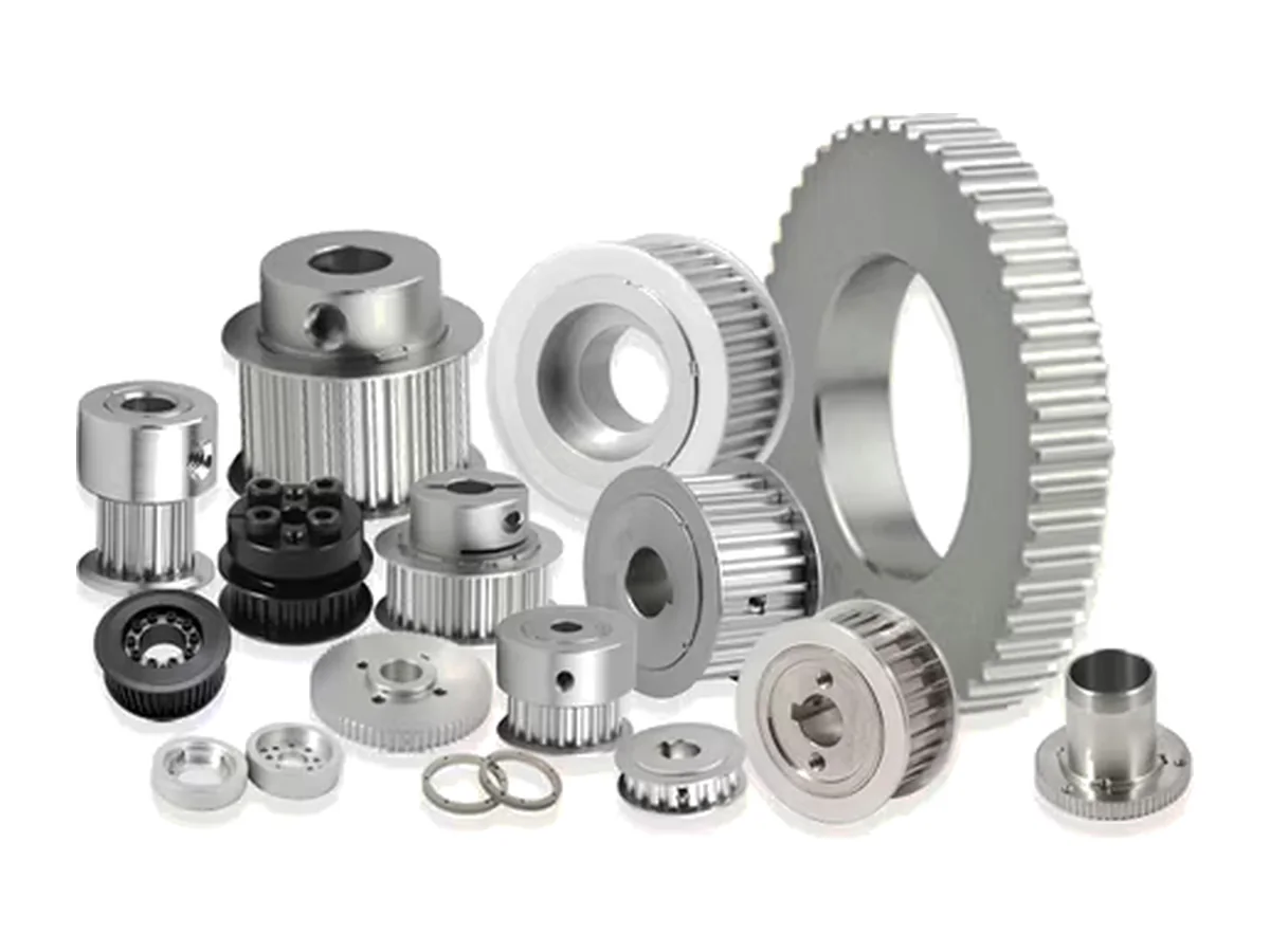 Timing pulleys, idler pulleys, flanged bushings and spacers